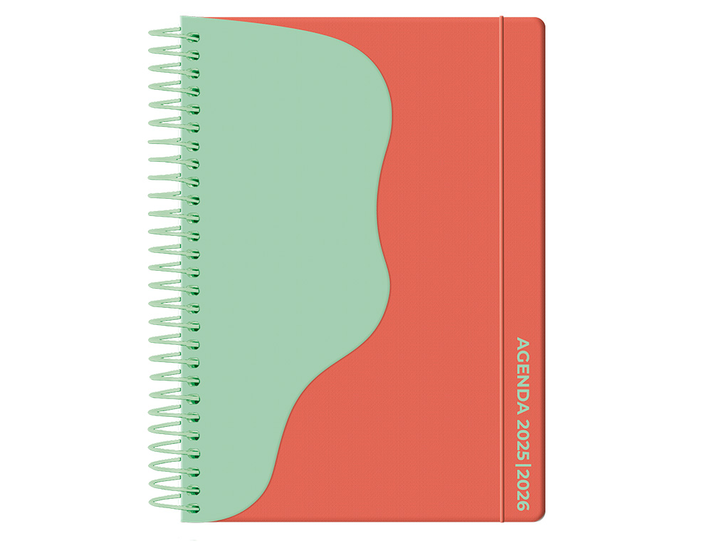AGENDA ESCOLAR LIDERPAPEL 25-26 ESPIRAL WAVES ROJO SEMANA VISTA A5 BILINGÜE PAPEL FSC 80 GR