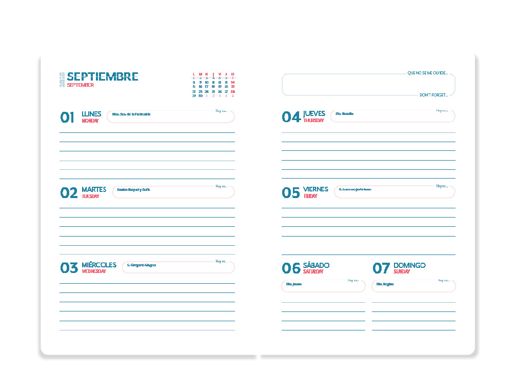 AGENDA ESCOLAR LIDERPAPEL 25-26 ESPIRAL WAVES ROJO SEMANA VISTA A5 BILINGÜE PAPEL FSC 80 GR