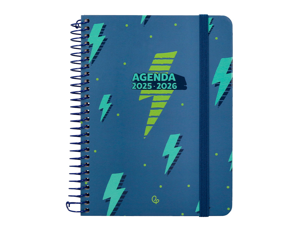 AGENDA ESCOLAR LIDERPAPEL 25-26 ESPIRAL PATTERNS RAYOS AZUL SEMANA VISTA A6 BILINGE PAPEL FSC 80 GR