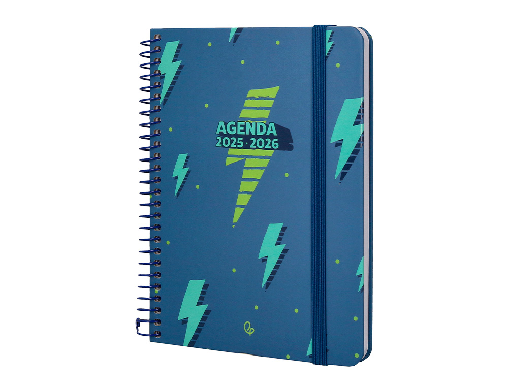 AGENDA ESCOLAR LIDERPAPEL 25-26 ESPIRAL PATTERNS RAYOS AZUL SEMANA VISTA A6 BILINGE PAPEL FSC 80 GR