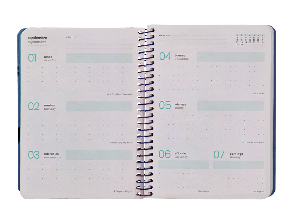 AGENDA ESCOLAR LIDERPAPEL 25-26 ESPIRAL PATTERNS RAYOS AZUL SEMANA VISTA A6 BILINGE PAPEL FSC 80 GR