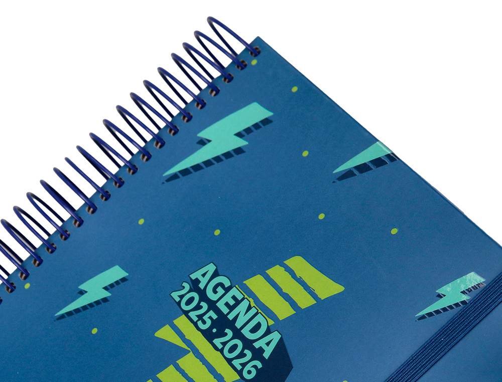 AGENDA ESCOLAR LIDERPAPEL 25-26 ESPIRAL PATTERNS RAYOS AZUL SEMANA VISTA A6 BILINGE PAPEL FSC 80 GR