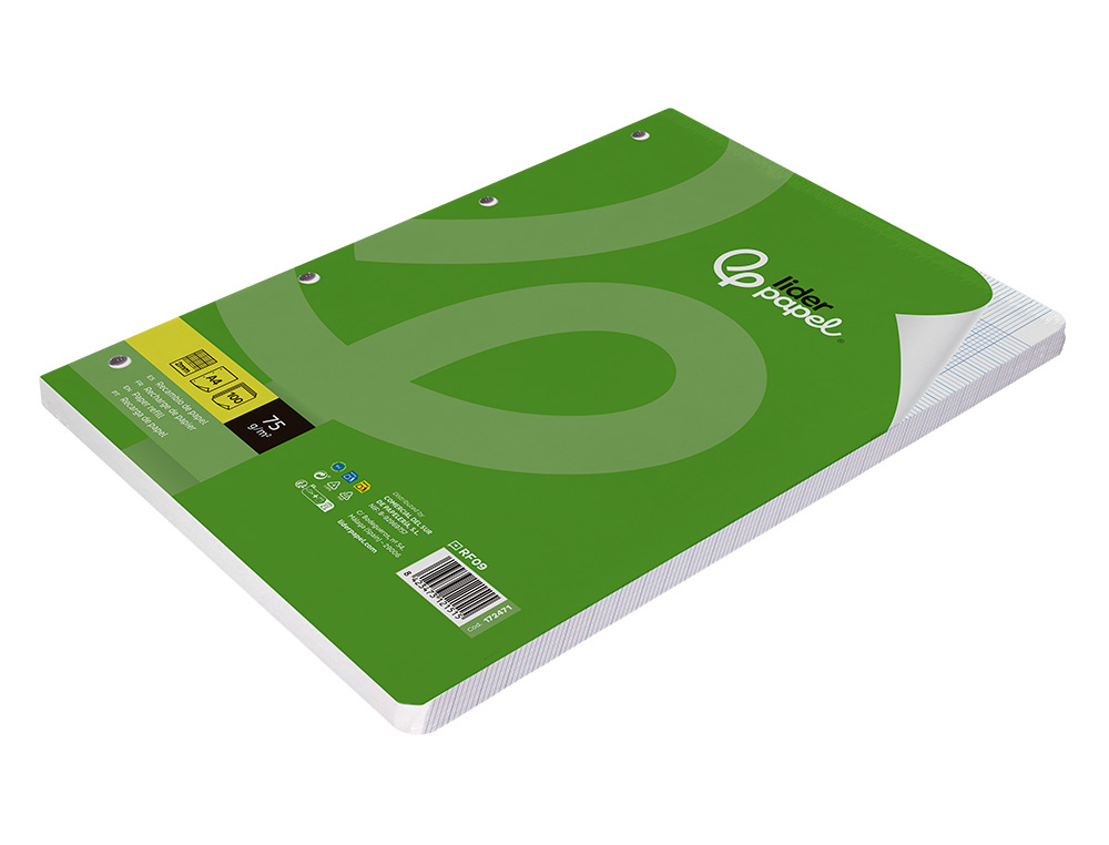 RECAMBIO LIDERPAPEL A4 100 HOJAS 75GR MILIMETRADO SIN MARGEN 4 TALADROS