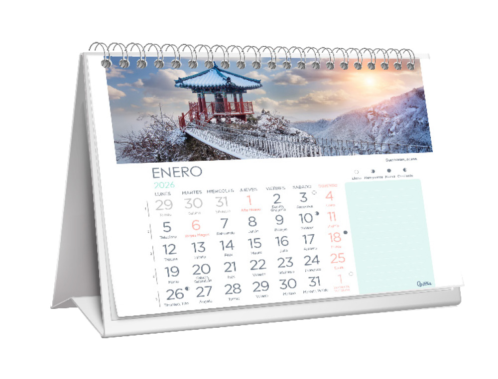CALENDARIO ESPIRAL TRIANGULAR LIDERPAPEL IMAGENES CIUDADES 2026 14X15 CM PAPEL 128 GR CON PEGATINAS