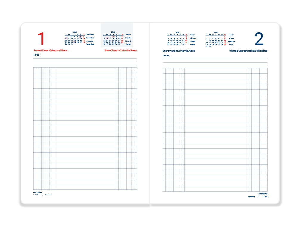 DIETARIO LIDERPAPEL 2026 DOS TERCIOS 150X305 MM DIA PAGINA COLOR ROJO PAPEL 70 GR FSC