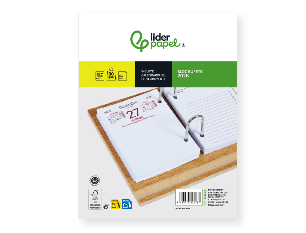 BLOC BUFETE LIDERPAPEL 2026 80X110 MM PAPEL 80 GR FSC