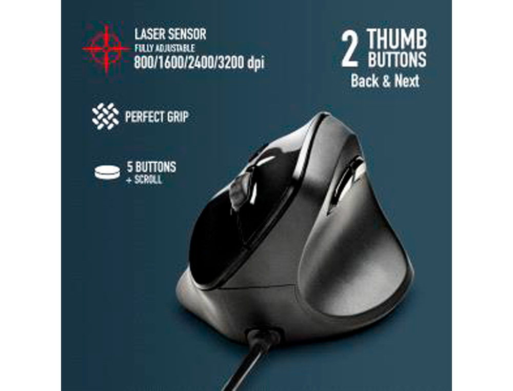 RATON NGS SAMSARA OPTICO 800/1600/2400/3200 DPI ERGONOMICO Y SILENCIOSO CON SENSOR LASER COLOR NEGRO
