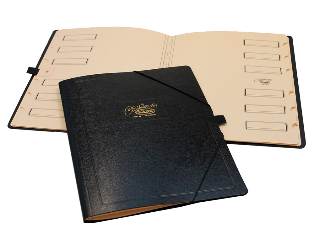 CARPETA CLASIFICADOR CARTON COMPACTO SARO FOLIO NEGRA 12 DEPARTAMENTOS