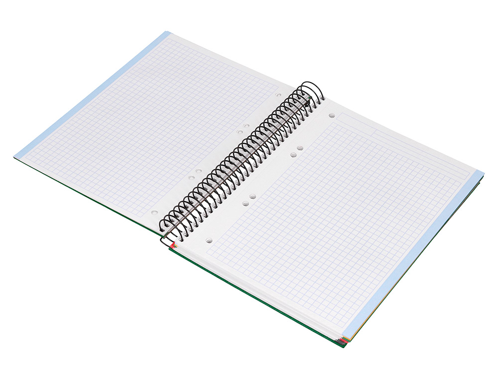 CUADERNO ESPIRAL LIDERPAPEL A5 MICRO PAPERCOAT TAPA FORRADA 140H 75 GR CUADRO5MM 5 BANDAS 6 TALADROS VERDE