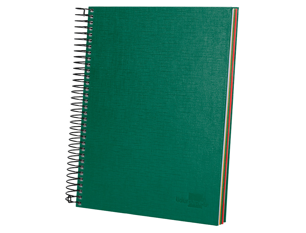 CUADERNO ESPIRAL LIDERPAPEL A5 MICRO PAPERCOAT TAPA FORRADA 140H 75 GR CUADRO5MM 5 BANDAS 6 TALADROS VERDE