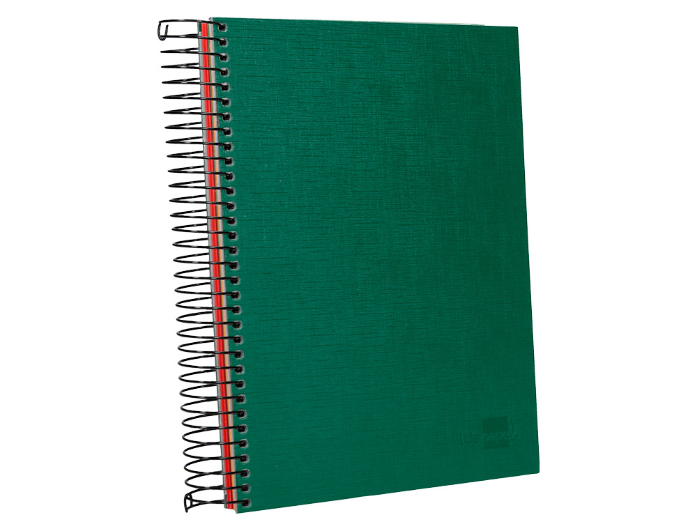 CUADERNO ESPIRAL LIDERPAPEL A5 MICRO PAPERCOAT TAPA FORRADA 140H 75 GR CUADRO5MM 5 BANDAS 6 TALADROS VERDE