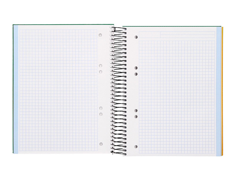 CUADERNO ESPIRAL LIDERPAPEL A5 MICRO PAPERCOAT TAPA FORRADA 140H 75 GR CUADRO5MM 5 BANDAS 6 TALADROS VERDE