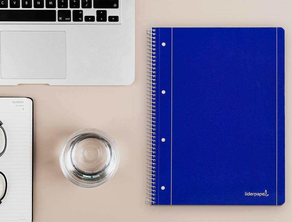 CUADERNO ESPIRAL LIDERPAPEL A4 MICRO SERIE AZUL TAPA BLANDA 80H 75GR HORIZONTAL CON MA RGEN 4 TALADROS AZUL