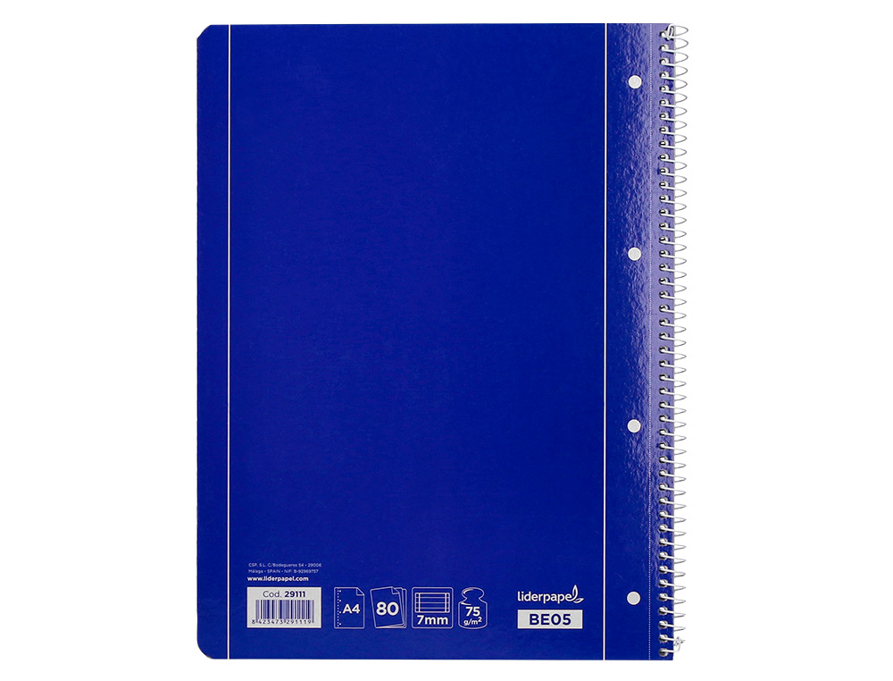 CUADERNO ESPIRAL LIDERPAPEL A4 MICRO SERIE AZUL TAPA BLANDA 80H 75GR HORIZONTAL CON MA RGEN 4 TALADROS AZUL