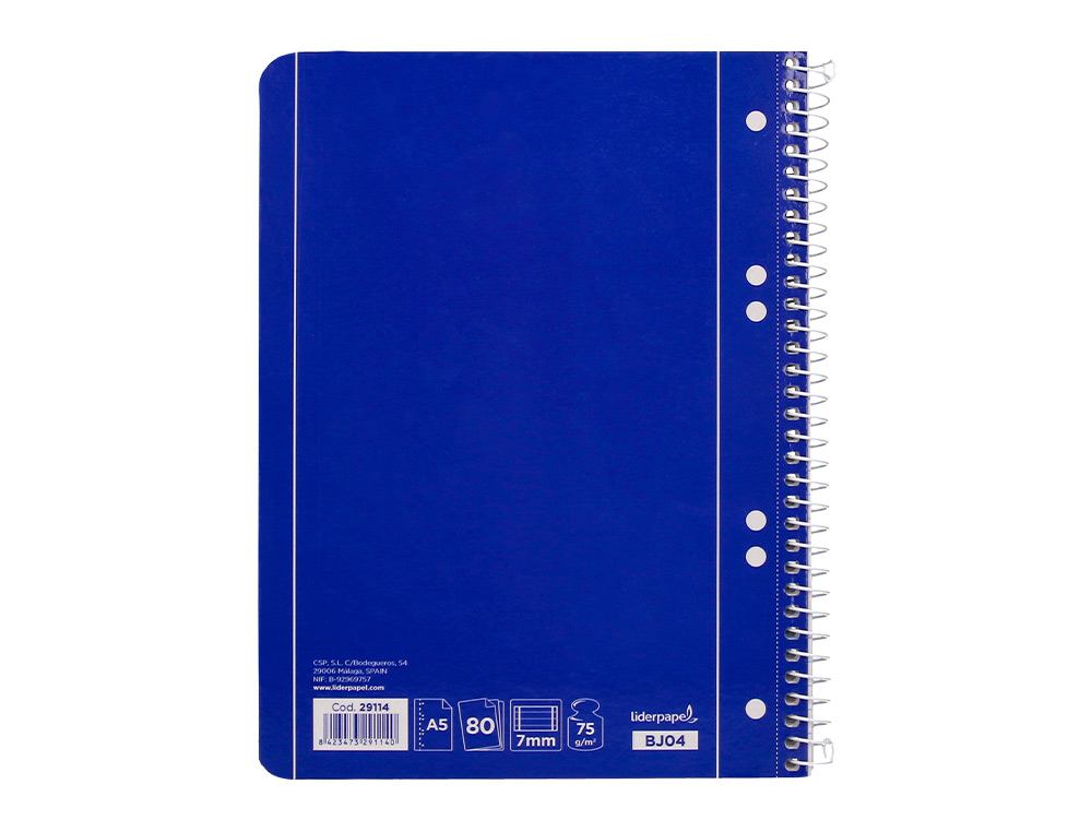 CUADERNO ESPIRAL LIDERPAPEL A5 MICRO SERIE AZUL TAPA BLANDBLANDA 80H 75GR HORIZONTAL 6 TALADROS AZUL