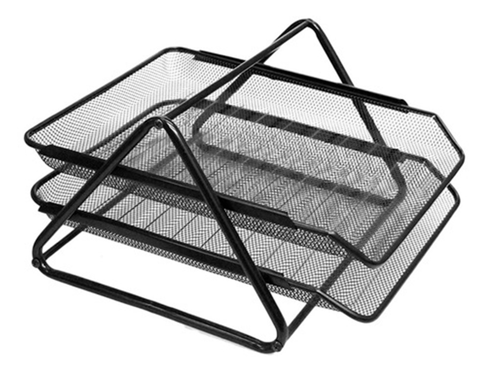 BANDEJA SOBREMESA METALICA Q-CONNECT REJILLA GXA100 NEGRA 2 BANDEJAS MOVIBLES 300X185X350 MM