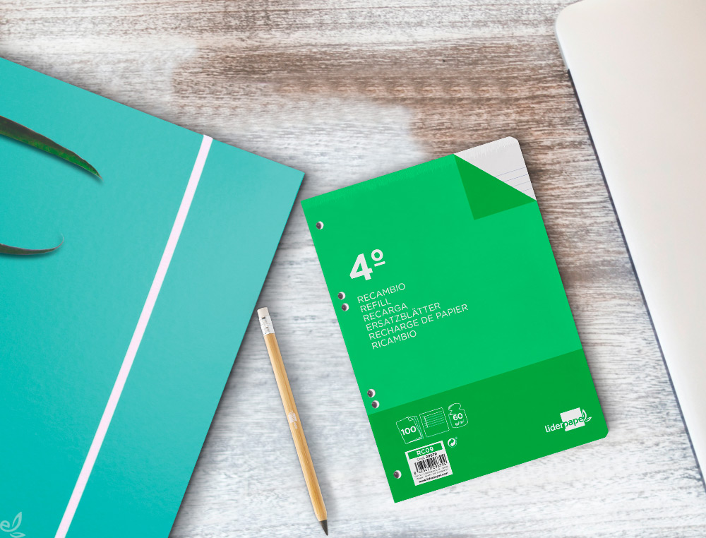 RECAMBIO LIDERPAPEL CUARTO 100 HOJAS 60GR HORIZONTAL CON MARGEN 6 TALADROS