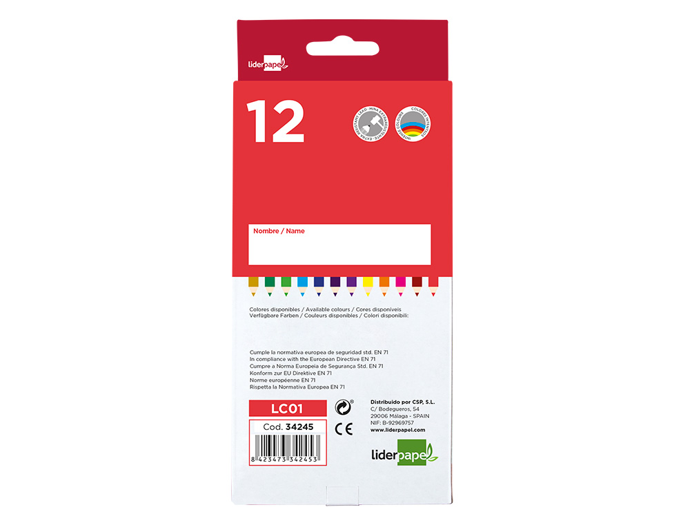 LAPICES DE COLORES LIDERPAPEL CAJA DE 12 UNIDADES COLORES SURTIDOS