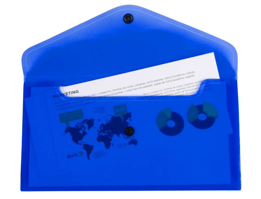 CARPETA LIDERPAPEL DOSSIER BROCHE POLIPROPILENO TAMAÑO SOBRE AMERICANO 260X140 MM AZUL TRANSLUCIDO