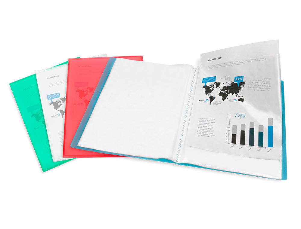 CARPETA LIDERPAPEL ESCAPARATE 47052 40 FUNDAS POLIPROPILENO DIN A4 AZUL TRANSLUCIDO