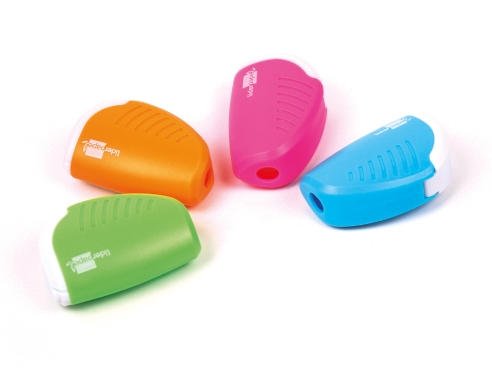 SACAPUNTAS LIDERPAPEL PLASTICO 1 USO CON DEPOSITO COLORES SURTIDOS