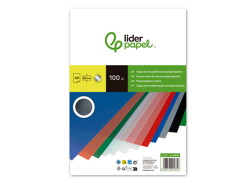 TAPA ENCUADERNACION LIDERPAPEL POLIPROPILENO A4 0.5MM AHUMADA PAQUETE DE 100 UNIDADES