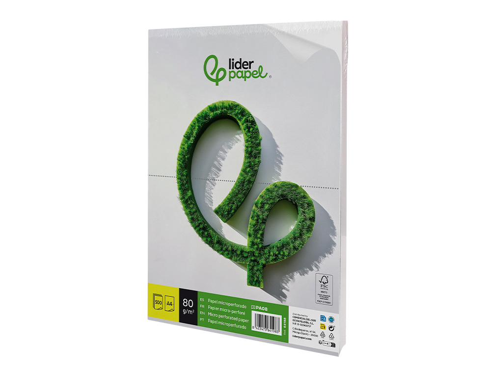 PAPEL LIDERPAPEL A4 80G/M2 LISO MICROPERFORADO EN DOS PARTES IGUALES PAQUETE DE 500 HOJAS FSC