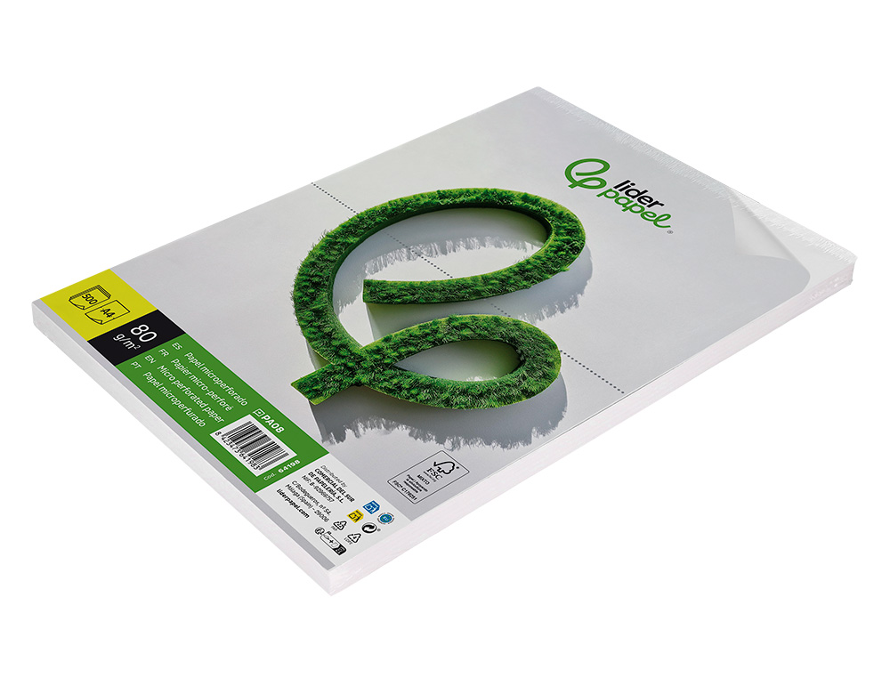 PAPEL LIDERPAPEL A4 80G/M2 LISO MICROPERFORADO EN DOS PARTES IGUALES PAQUETE DE 500 HOJAS FSC