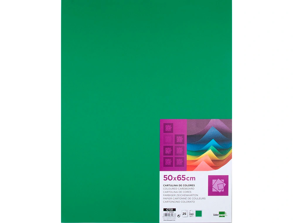 CARTULINA LIDERPAPEL 50X65 CM 240G/M2 VERDE NAVIDAD PAQUETE DE 25 HOJAS