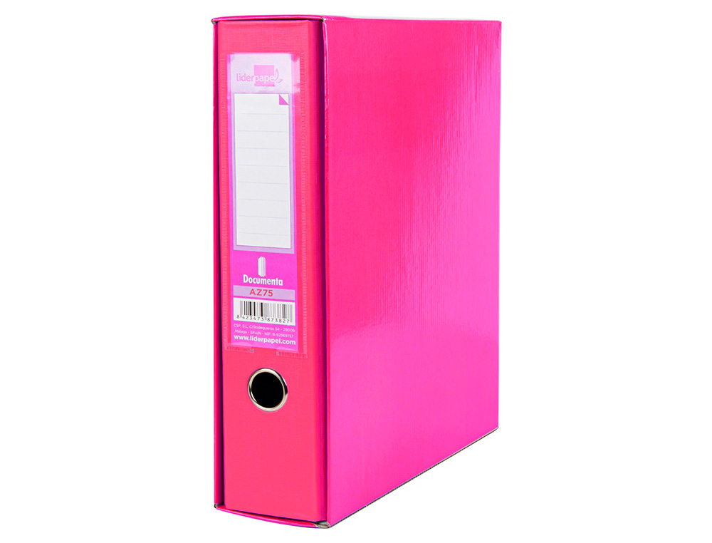 CAJA ARCHIVADOR LIDERPAPEL DE PALANCA CARTON DIN A4 DOCUMENTA LOMO 75 MM ROSA