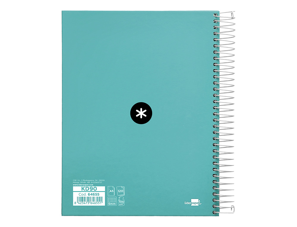 CUADERNO ESPIRAL A5 MICRO ANTARTIK TAPA FORRADA120H 90 GR CUADRO 5 MM 5 BANDA6 TALADROS COLOR MENTA