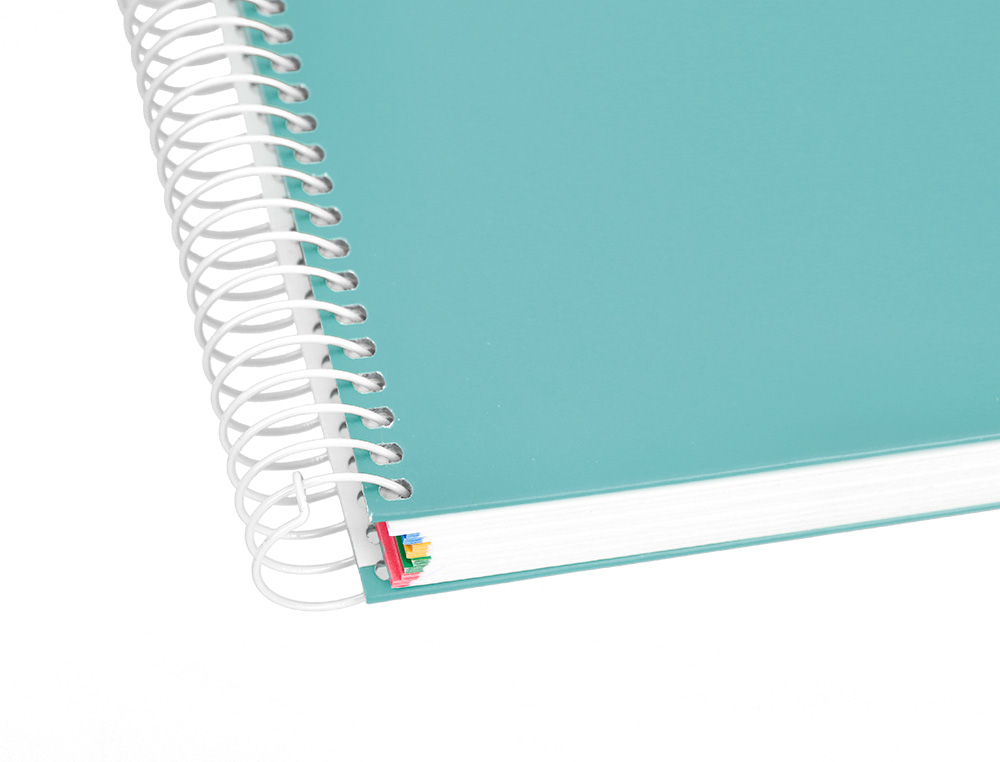 CUADERNO ESPIRAL A5 MICRO ANTARTIK TAPA FORRADA120H 90 GR CUADRO 5 MM 5 BANDA6 TALADROS COLOR MENTA
