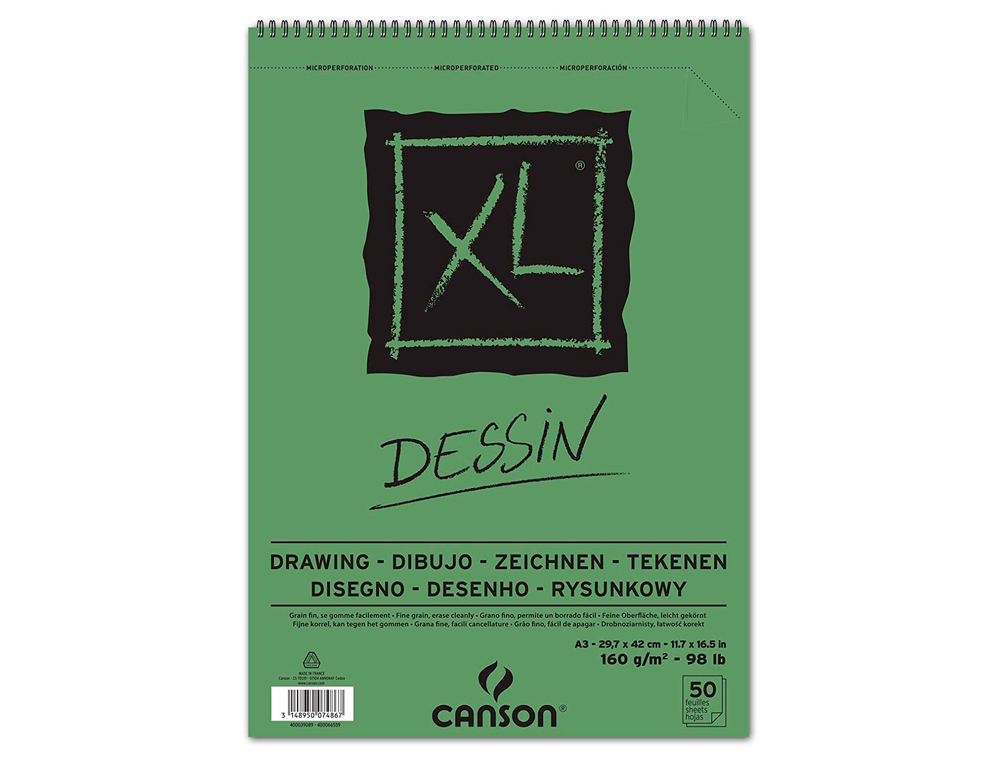 BLOC DIBUJO CANSON XL DESSIN DIN A3 LISO MICROPERFORADO ESPIRAL 29,7X42 CM 50 HOJAS 160 GR/M2