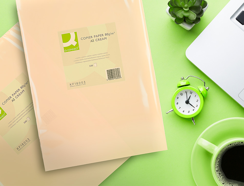PAPEL COLOR Q-CONNECT DIN A3 80GR CREMA PAQUETE DE 500 HOJAS
