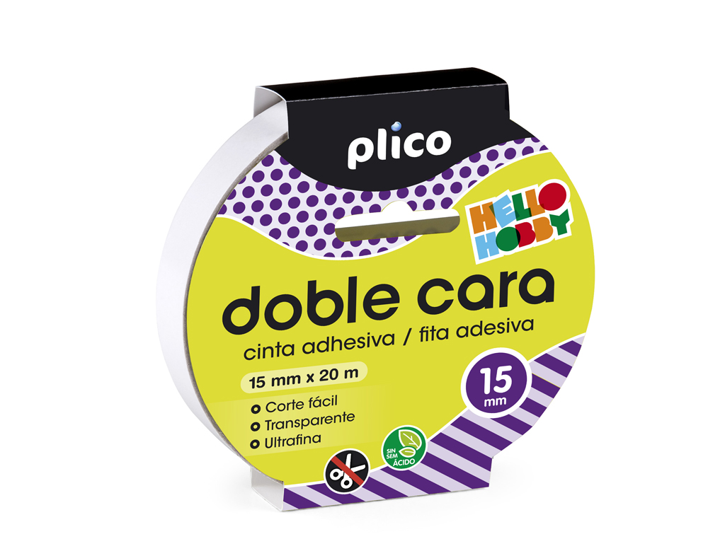 CINTA ADHESIVA PLICO DOBLE CARA 20 MT X 15 MM