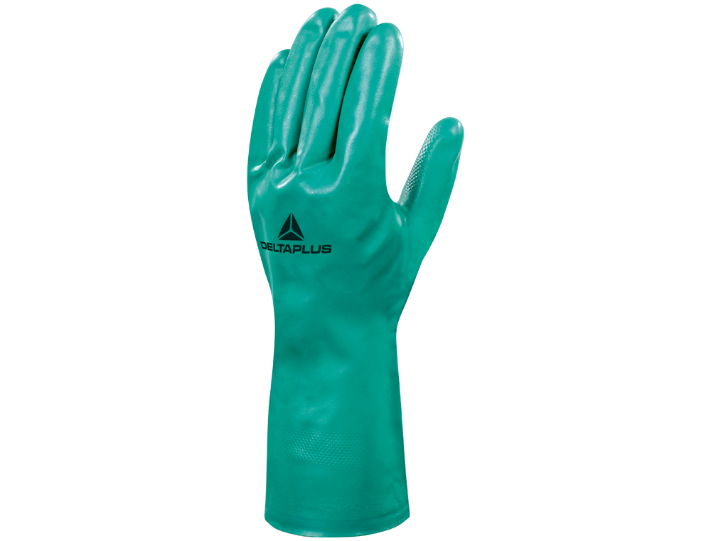 GUANTES DELTAPLUS TRATADO EN NITRILO FLOCADO DE ALGODON ESPECIAL PARA TRABAJOS CON LIQUIDOS QUIMICOS TALLA 9
