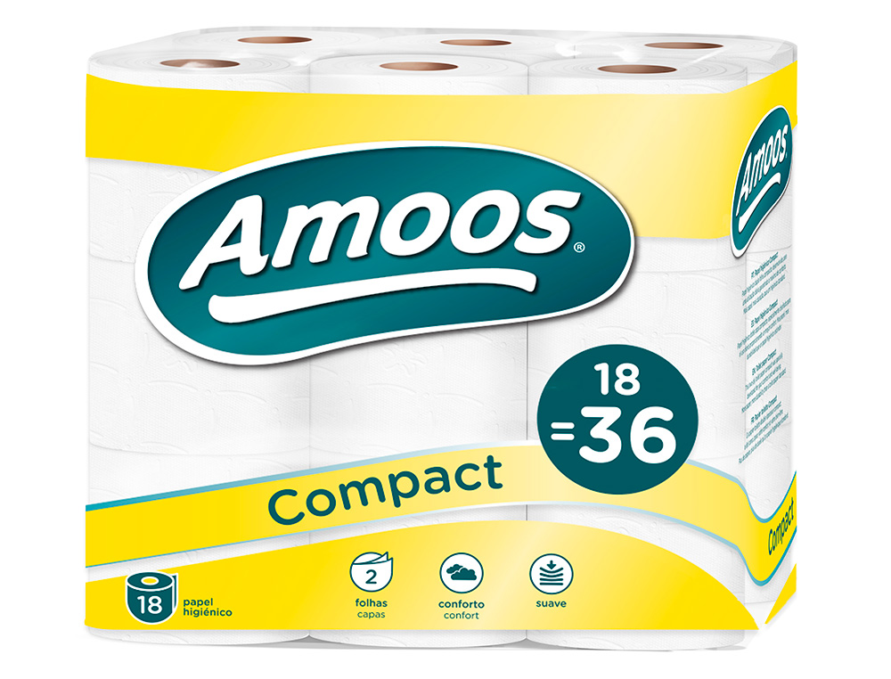 PAPEL HIGIENICO AMOOS DOBLE LARGO 2 CAPAS 32 MT PAQUETE DE 18 ROLLOS ROLLOS