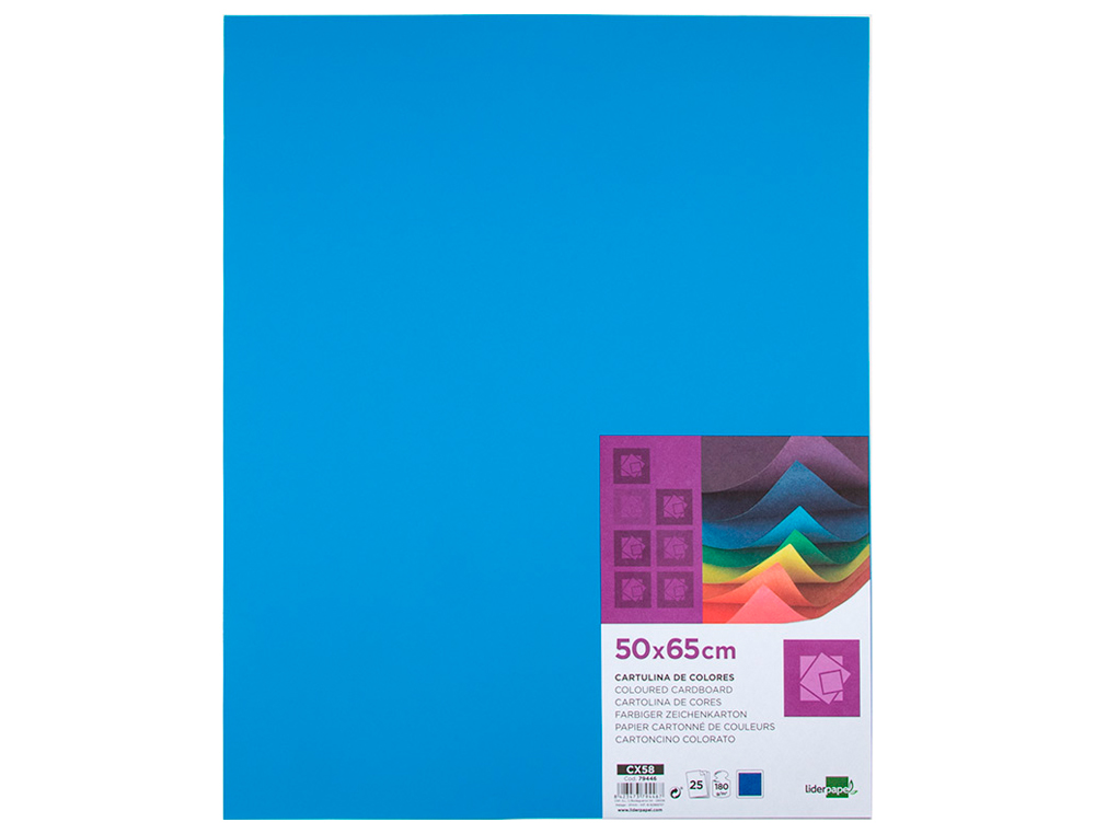CARTULINA LIDERPAPEL 50X65 CM 180G/M2 AZUL TURQUESA PAQUETE DE 25 HOJAS