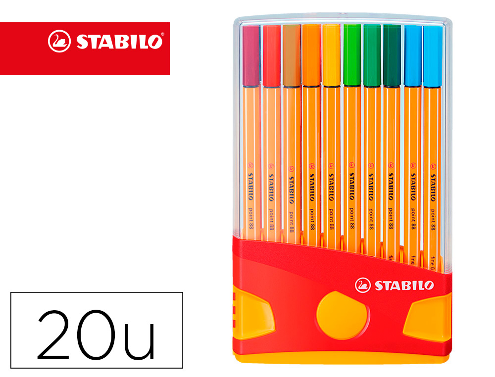 ROTULADOR STABILO PUNTA DE FIBRA POINT 88 COLOR PARADE ESTUCHE DE 20 ROTULADORES