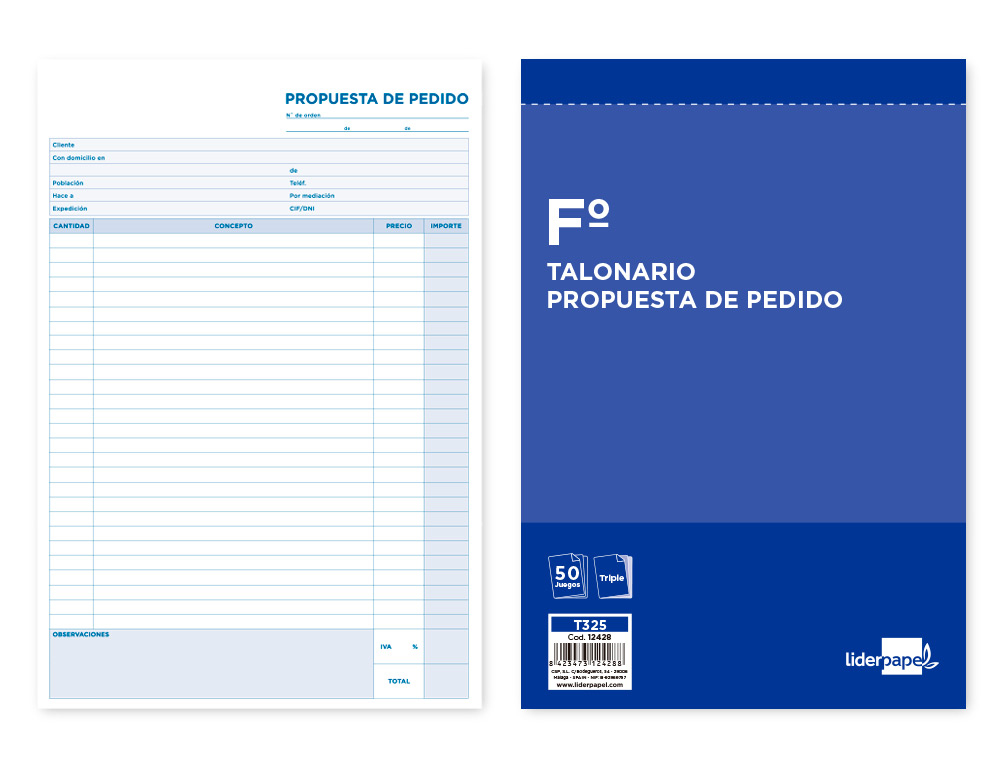 TALONARIO LIDERPAPEL PEDIDOS FOLIO ORIGINAL Y 2 COPIAS T325