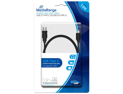 CABLE USB 3.1 TIPO C A USB 3.0 TIPO A MEDIARANGE LONGITUD DEL CABLE 1.2 MT NEGRO