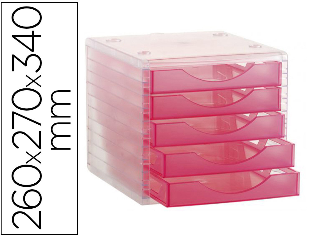 FICHERO CAJONES DE SOBREMESA ARCHIVO 2000 APILABLE 5 CAJONES FUCSIA TRANSLUCIDO 260X270X340 MM