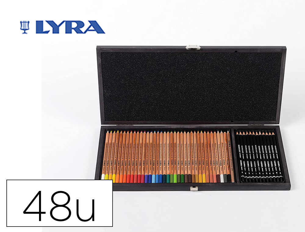 LAPICES DE COLORES LYRA REMBRANDT POLYCOLOR 36 OLORES SURTIDOS + 12 LAPICES DE GRAFITO EN MALETIN DE MADERA