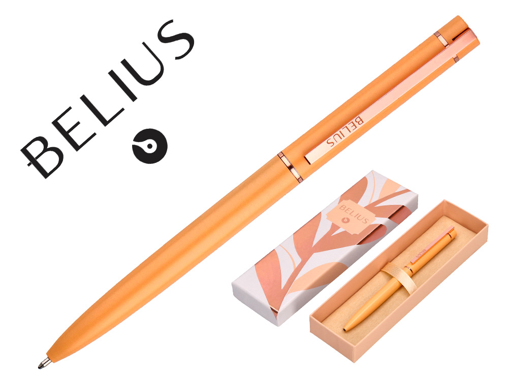 BOLIGRAFO BELIUS ROSE ALUMINIO COLOR NARANJA/ORO ROSA TINTA AZUL CAJA DE DISEO