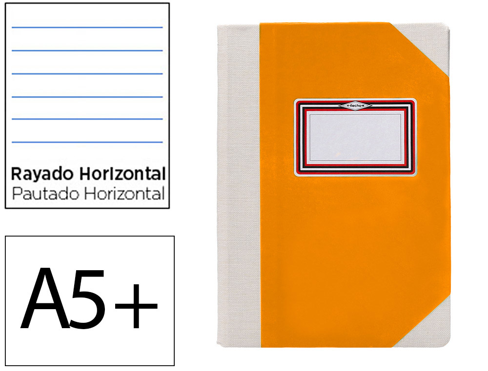 LIBRO CARTONE COSIDO FERNANDES FLECHA DIN A5+ RAYADO HORIZONTAL 50 HOJAS 100 GR NARANJA