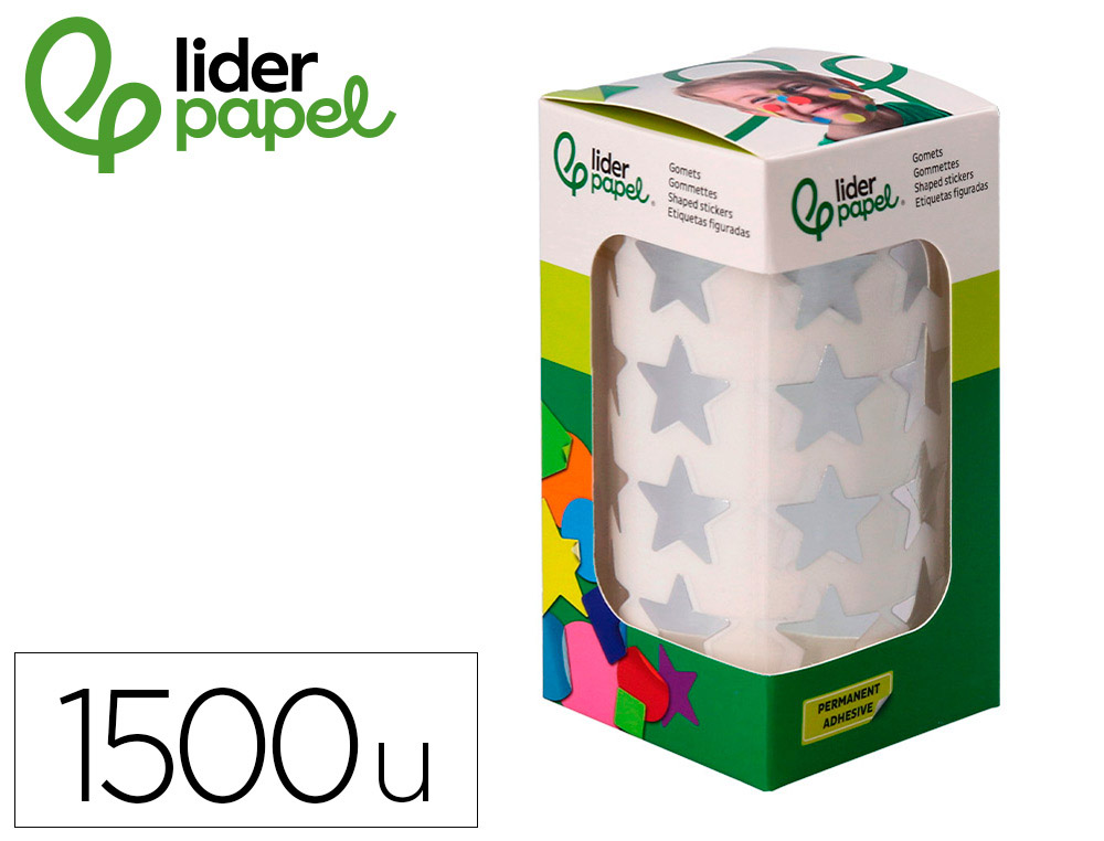 GOMETS LIDERPAPEL AUTOADHESIVO ESTRELLAS PLATEADAS 20 MM 1500 UNIDADES EN CAJA DE CARTON