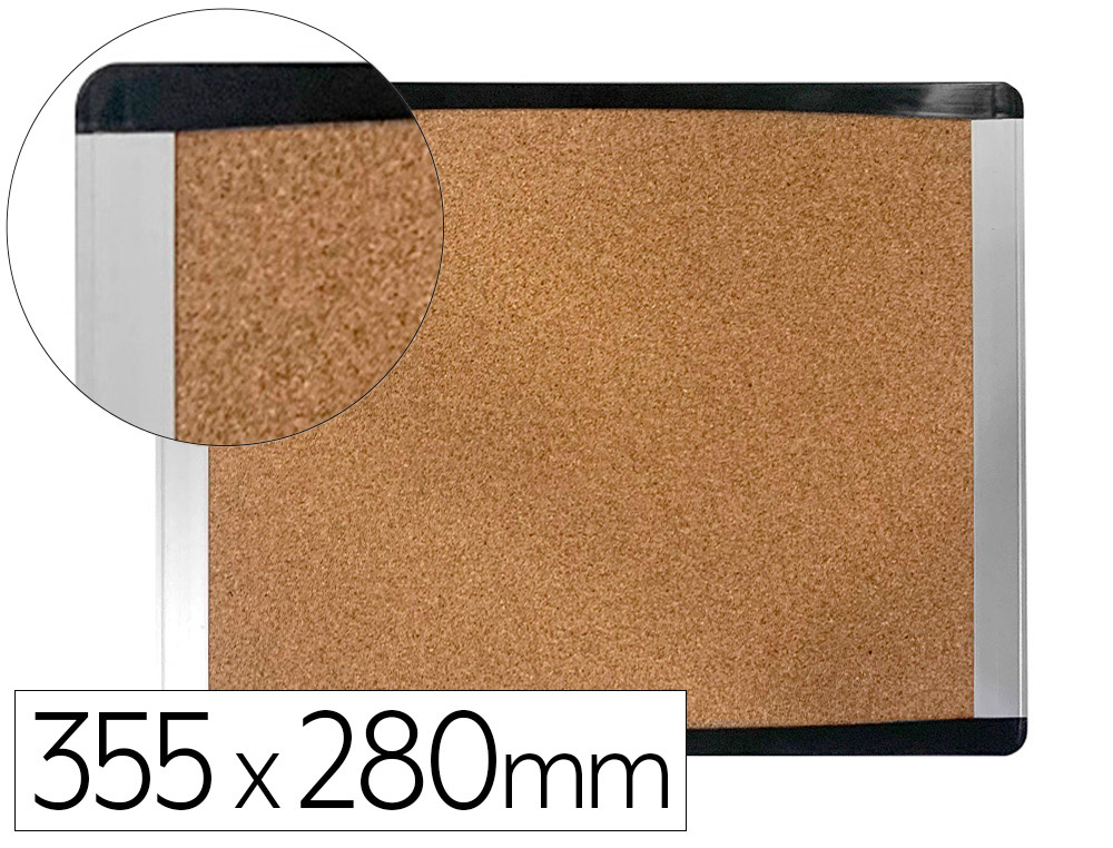 PIZARRA CORCHO BI-OFFICE INKA RECICLADO MARCO DE ALUMINIO Y LATERALES PLASTICO NEGRO 355X280 MM