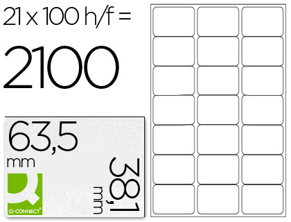 ETIQUETA ADHESIVA Q-CONNECT KF01587 TAMAO 63,5X38,1 MM FOTOCOPIADORA LASER INK-JET CAJA CON 100 HOJAS DIN A4