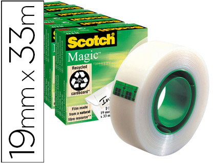 CINTA ADHESIVA SCOTCH MAGIC INVISIBLE 33 MT X 19 MM PACK DE 6 UNIDADES