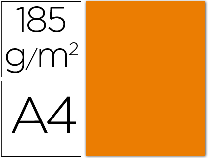 CARTULINA GUARRO DIN A4 NARANJA 185 GR PAQUETE 50 HOJAS